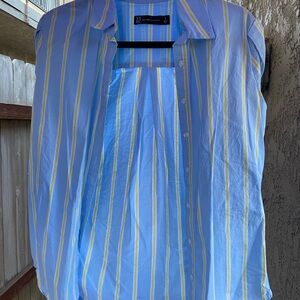 New York & Company Blue and Yellow Casual Button Down Shirt
